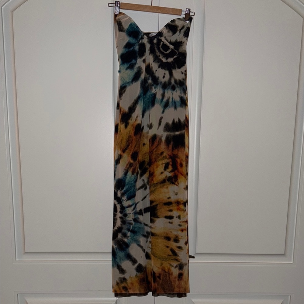 Tie-Dye Maxi Dress in Teal, Mustard & Black